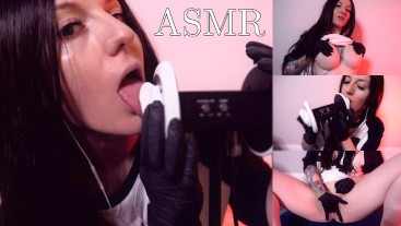 ASMR Mandy Ear Licking and Orgasm - Soft Rosie ASMR - Ear Eating / Dildo Fucking Latex Gloves Fetish