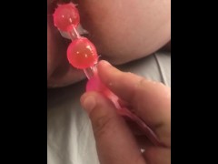 Anal beads in my tight ass 