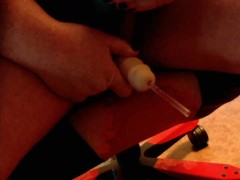 BBW Urethral Sounding with Straw while wearing penis packer