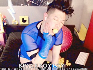 Bryceboytoy Slaps His Slutty Face On Camshow, Then Pushes Nerf Balls In/Out His Asian Femboy Pussy