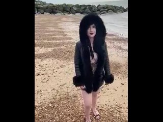 British Babe Smoking And Flashing On The Beach