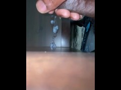 Cumming on hotel table while maid is watching 