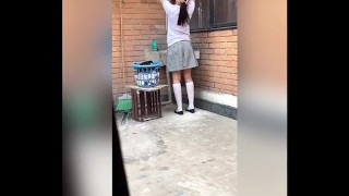 Your Porn - FUCKING The Mexican SCHOOLGIRL NEIGHBOR After WASHING THE CLOTHES Amateur Homemade Sex PART 2