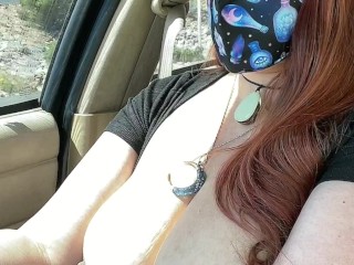 Driving around with my titties out_in the_car flashing