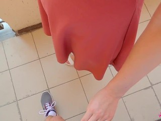 Sexy neighbor on a public balcony wanted to get my cum_on her panties! Riskypublic handjob