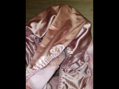 filling the wife's satin panties with cum