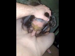 Blindfolded Latina fat ass sucks cock