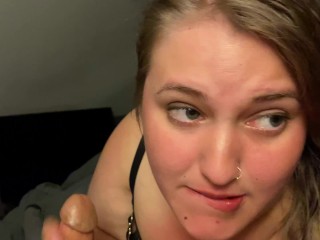 Blonde BBW wife gives blowjob and gets_facial!