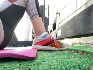 view of feet in socks during_workout (foot fetish) - GlimpseOfMe