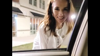 POV Public THROATPIE - sexy girl BLOWING STRANGER for $$ !! - Say10zwhores