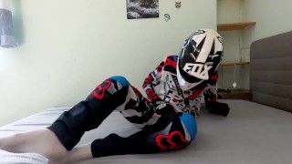 Blonde Adolescent Boy Jerks Off In Fox MX Gear With A Cum On Helmet