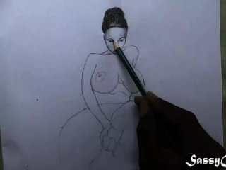 Speed Art_Drawing - Big Breasts African_Teen Handjob