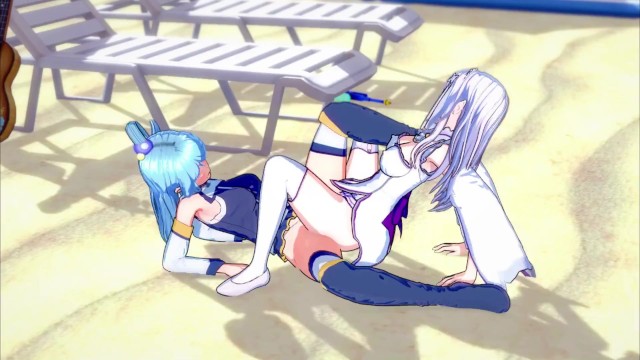 Aqua and Emilia having fun in the real world! (3d Hentai) (Isekai Quartet) (Konosuba) (Re:Zero)