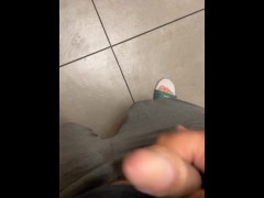 Chub cums in public bathroom
