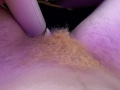 Horny teen vibrates her tight hairy pussy