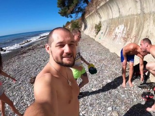 4 guys fuck a slut at a_construction site, and then on_the beach