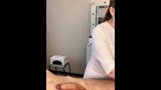 During The Examination Procedure In The Hands Of The Doctor The Patient CUM Powerfully
