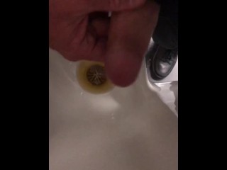 At work Risky Public Masturbation, Cumshotinto the urinal after taking a_long piss, startled midway