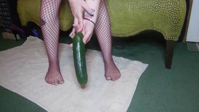 Frisky Milf Loves Her Veggies! Cucumber Play See where she puts it?! 4