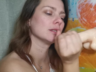 Hot milf slobbering blowjob, cum_with ahegao face - LittleMaryLove