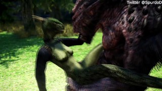 Skyrim Hentai Argonian Looks After Her Troll Companion