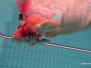 Firm big tits and red dress underwater on_Duna Bultihalo