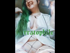 Goth BBW Smoking Weed in Fishnets and Blouse