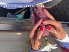 Roadside CBT means 20min handjob with a flowered sounding rod in Cock