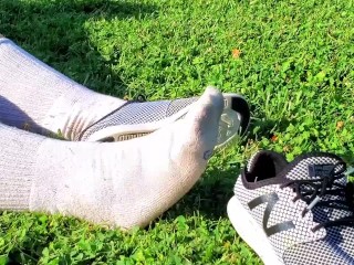 Jog Through The Park Ends With Sweaty Sneakers And Socks Strip Tease