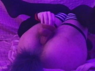 Goth soft cute girl Playing With Tail Butt anal Plug First Time fingering and dildo sex orgasm