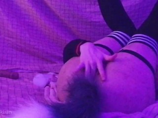 Goth soft cute girl Playing With Tail_Butt anal Plug First Time fingering_and dildo sex orgasm