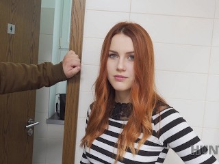 Screen Capture of Video Titled: HUNT4K Cuck bleibt in der öffentlichen Toilette und beobachtet GFs Sex mit Jäger
