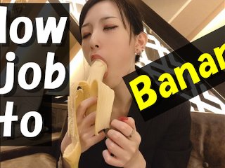 English-Subbed Blowjob To Banana To Put The Condom On♥ Japanese Amateur Handjob