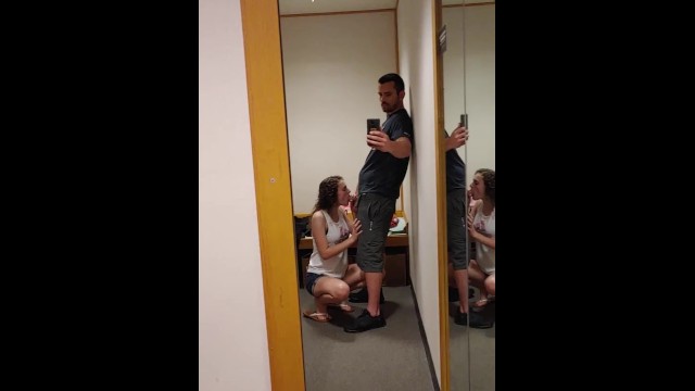 Public Dressing Room Blowjob, cum in mouth and swallow 9