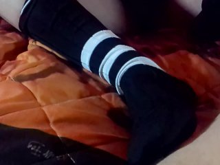 Original Cut of My Foot Babe Jacking the Cum OutOf Me WearingPornstar Socks