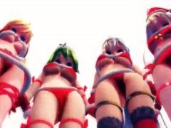 Christmas with waifus dancing and bouncing their breasts non-stop