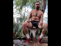 Nudist Hippie gardening and peeing 