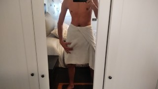 COLLEGE, gets out of the SHOWER and moves his BIG FLACITY penis