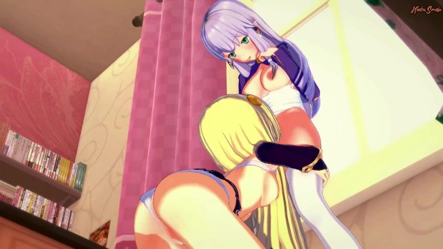 Elze Silhoueska and Yumina Belfast take turns eating pussy - Another World with My Smartphone Hentai