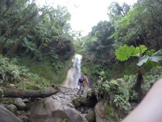 Guy Walks Trail To Waterfall