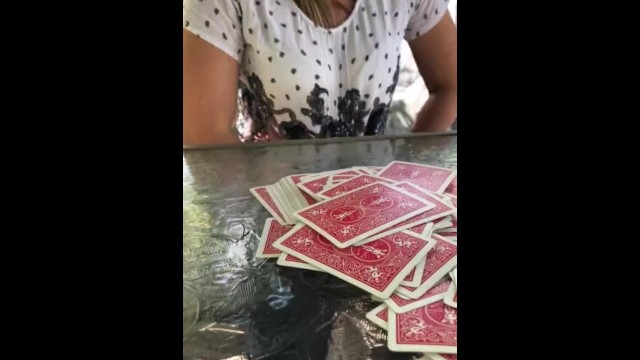 We were playing strip poker outside at our campsites gazebo, she lost so she had to show me her tits 30