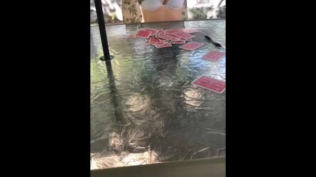 We were playing strip poker outside at our campsites gazebo, she lost so she had to show me her tits 4