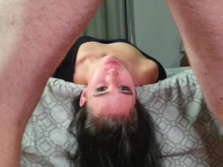 Using a_piss whore's mouth as_my toilet as she lays upside down and swallows it
