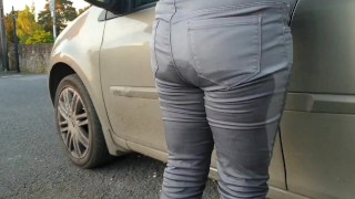 Piss 5 Times Jeans Wetting Compilation Girl Pissing Her Grey Jeans