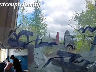 Stranger in an abandoned building by the road fucked with a big dildo_to double_squirt