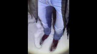 Desperate In The Snow A Girl Pisses Her Jeans Desperately
