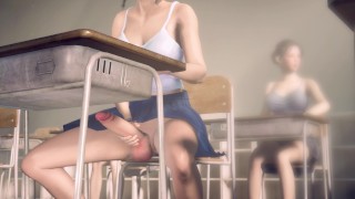 Chica asiática futanari masturbándose en el aula en público