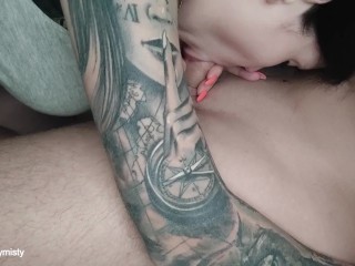 GorgeousBlowjob Closeup From Hot Brunette with Tattoo