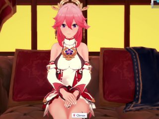 3D/Anime/Hentai, Genshin Impact: Yae Miko Rides On Diluc's Big Cock Moaning And Shaking!
