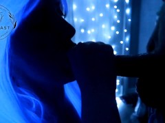 AMATEUR COUPLE sloppy blowjob in the dark with backdrop lighting